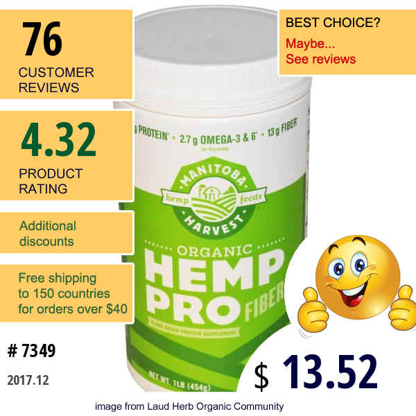 Manitoba Harvest, Organic Hemp Pro Fiber, 1 Lb (454 G)