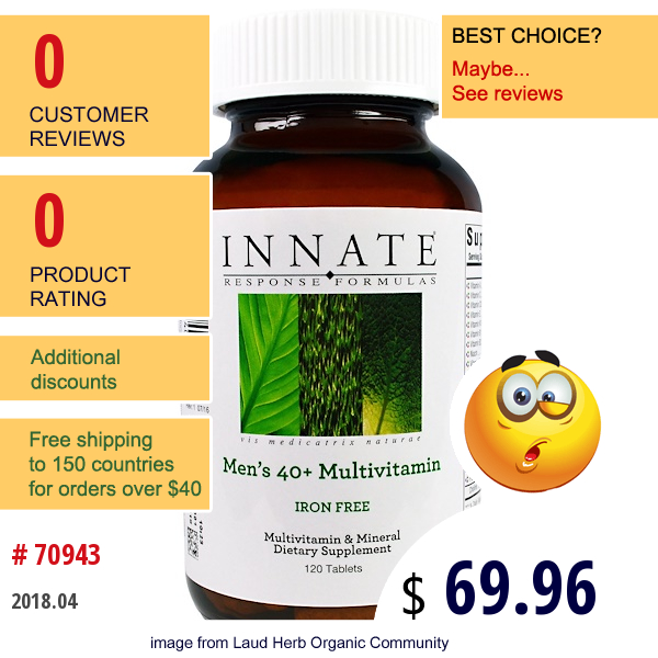 Innate Response Formulas, Mens 40+ Multivitamins, Iron Free, 120 Tablets