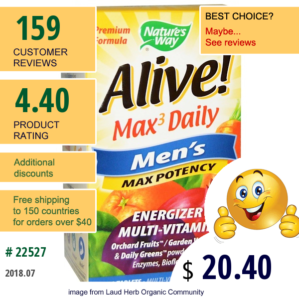 Natures Way, Alive!, Max3 Daily, Mens Max Potency, 90 Tablets