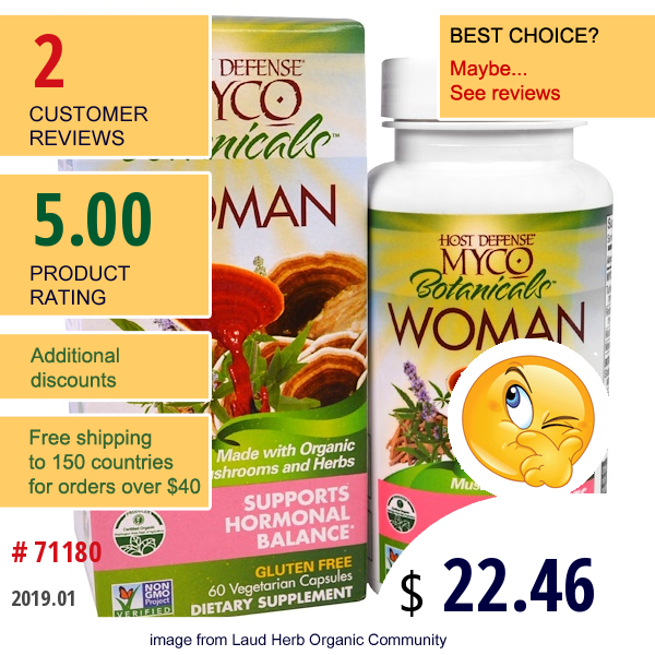 Fungi Perfecti, Host Defense, Myco Botanicals Woman, Supports Hormonal Balance, 60 Veggie Caps