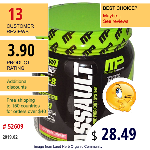 Musclepharm, Assault, Pre-Workout System, Raspberry Lemonade, 0.96 Lbs (435 G)  