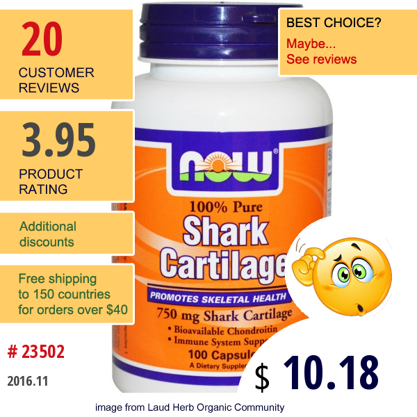 Now Foods, Shark Cartilage, 750 Mg, 100 Capsules  