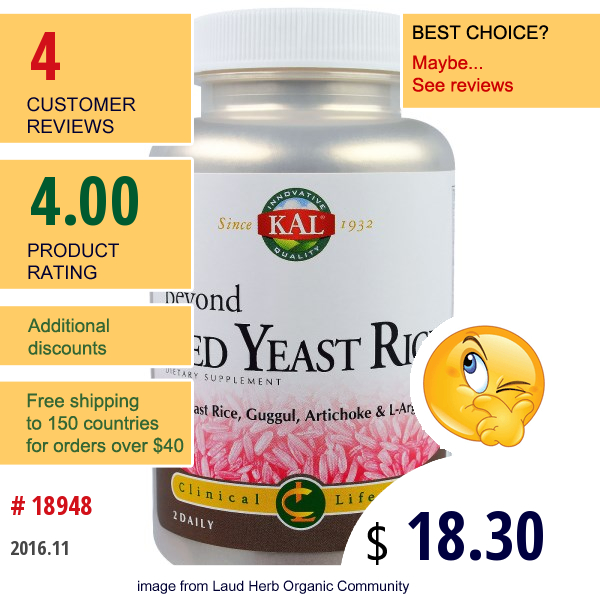 Kal, Beyond Red Yeast Rice, 60 Tablets