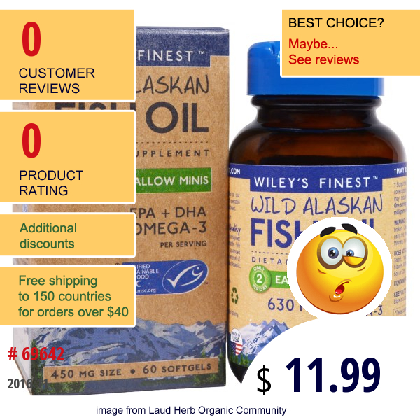 Wileys Finest, Wild Alaskan Fish Oil, Easy Swallow Minis, 450 Mg, 60 Softgels