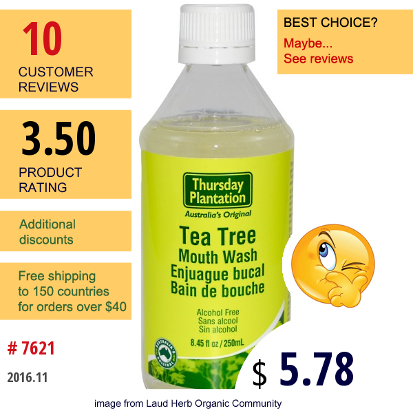 Natures Plus, Thursday Plantation, Tea Tree Mouthwash, 8.45 Fl Oz (250 Ml)  