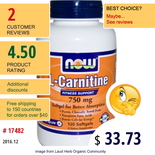 Now Foods, L-Carnitine, 750 Mg, 120 Softgels  