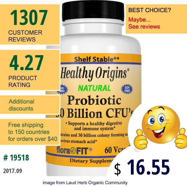 Healthy Origins, Probiotic, 30 Billion Cfus, 60 Vcaps