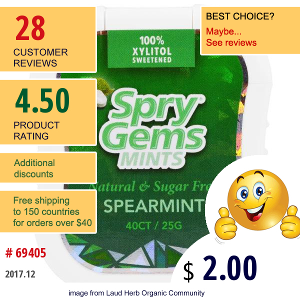 Xlear, Spry Gems, Mints, Spearmint , 40 Count, 25 G