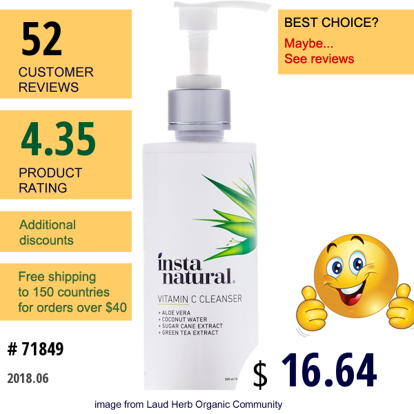 Instanatural, Vitamin C Brightening Facial Cleanser, 6.7 Fl Oz (200 Ml)