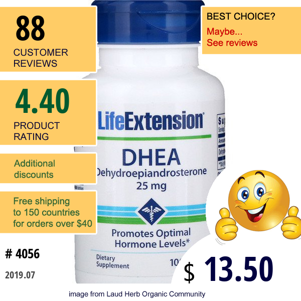 Life Extension, Dhea, 25 Mg, 100 Capsules