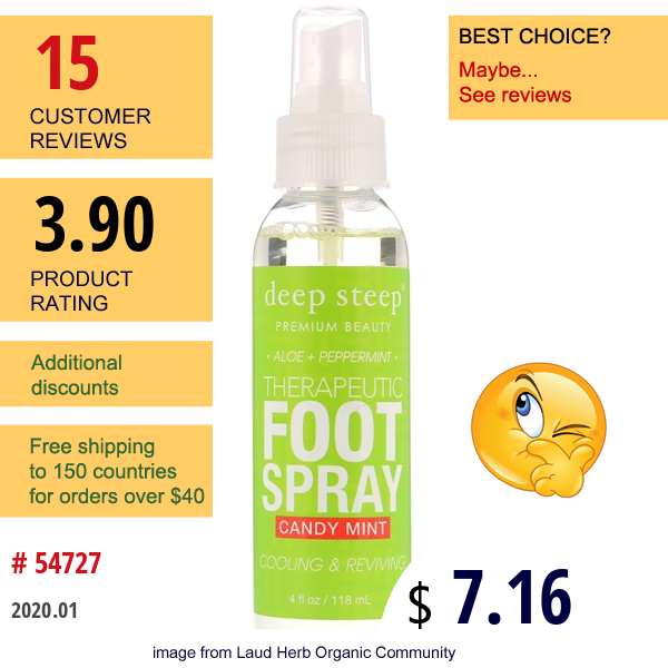 Deep Steep, Therapeutic Foot Spray, Candy Mint, 4 Fl Oz (118 Ml)  