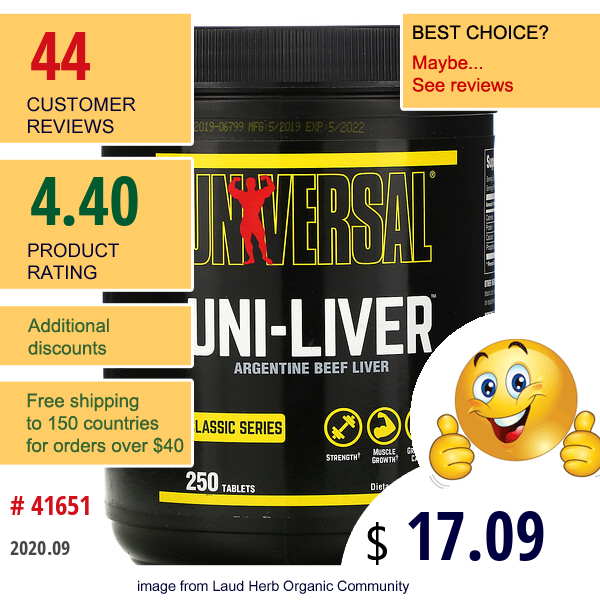 Universal Nutrition, Uni-Liver, Desiccated Liver Supplement, 250 Tablets
