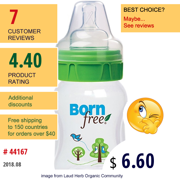 Born Free, Natural Feeding, Deco Bottle, Slow Flow - Level 1, 5 Oz  