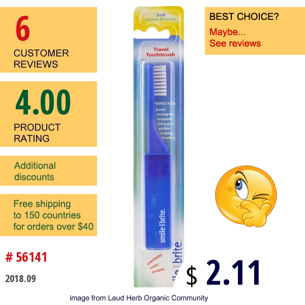 Smile Brite, Travel Toothbrush, Soft, 1 Toothbrush  