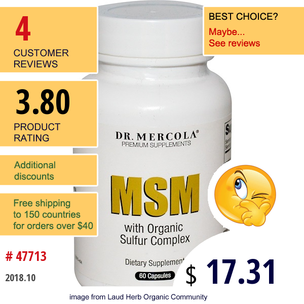 Dr. Mercola, Msm With Organic Sulfur Complex, 60 Capsules