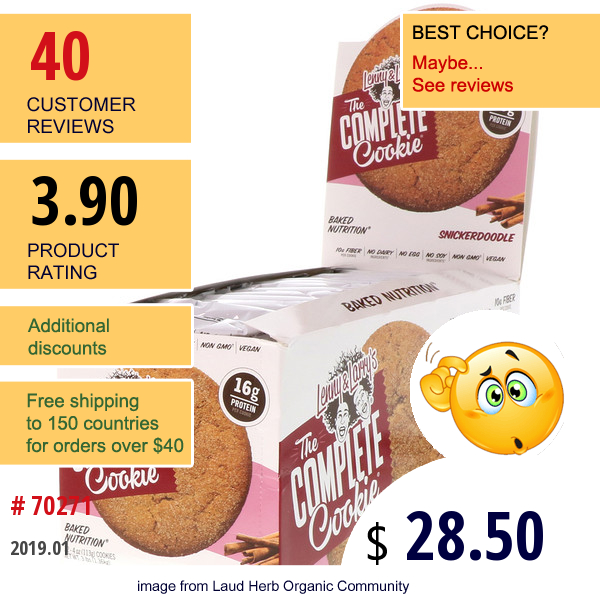 Lenny & Larrys, The Complete Cookie, Snickerdoodle, 12 Cookies, 4 Oz (113 G) Each