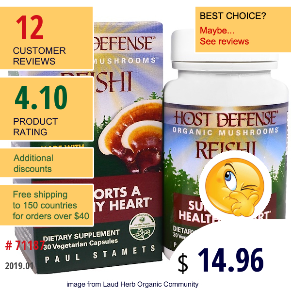 Fungi Perfecti, Host Defense, Reishi, Supports A Healthy Heart, 30 Veggie Caps