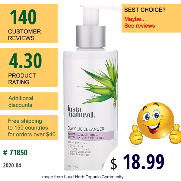 Instanatural, Glycolic Cleanser, 6.7 Fl Oz (200 Ml)