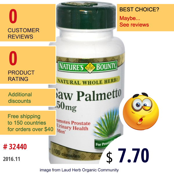 Natures Bounty, Saw Palmetto, 450 Mg, 100 Capsules  