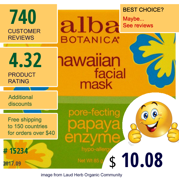 Alba Botanica, Hawaiian Facial Mask, Pore-Fecting Papaya Enzyme, 3 Oz (85 G)