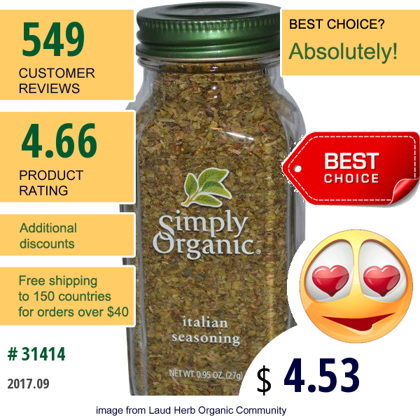 Simply Organic, Italian Seasoning, 0.95 Oz (27 G)