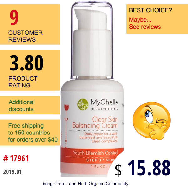 Mychelle Dermaceuticals, Clear Skin Balancing Cream, Youth Blemish Control, Step 5, 1 Fl Oz (30 Ml)  