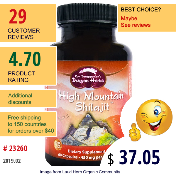 Dragon Herbs, High Mountain Shilajit, 450 Mg, 60 Capsules