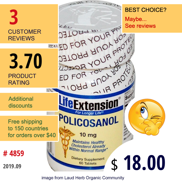 Life Extension, Policosanol, 10 Mg, 60 Tablets  