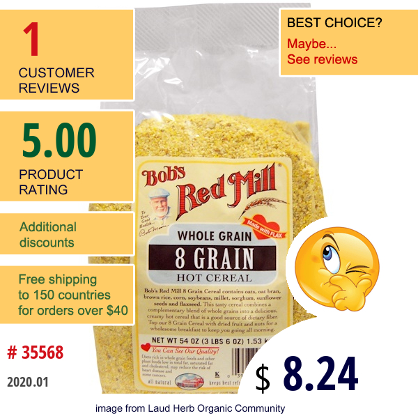 Bob'S Red Mill, 8 Grain Hot Cereal, 54 Oz (1.53 Kg)  