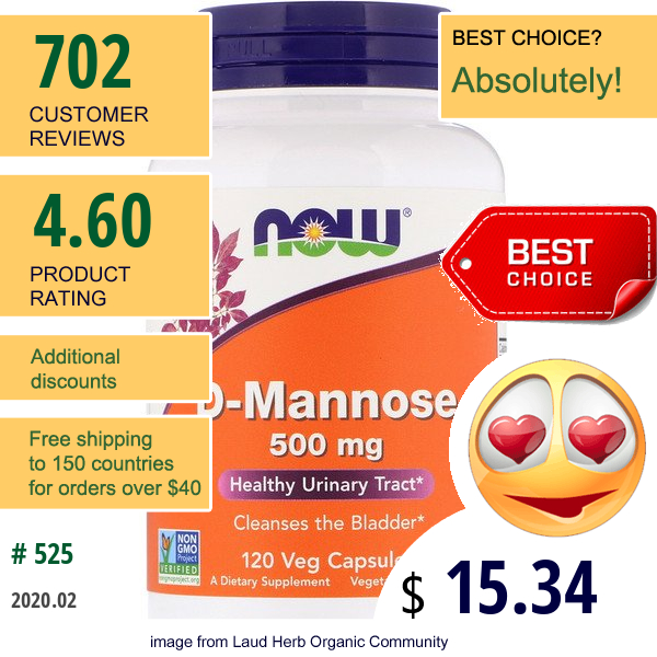 Now Foods, D-Mannose, 500 Mg, 120 Veg Capsules