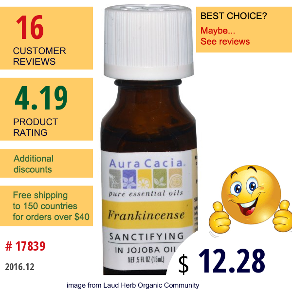 Aura Cacia, Frankincense, Sanctifying, .5 Fl Oz (15 Ml)