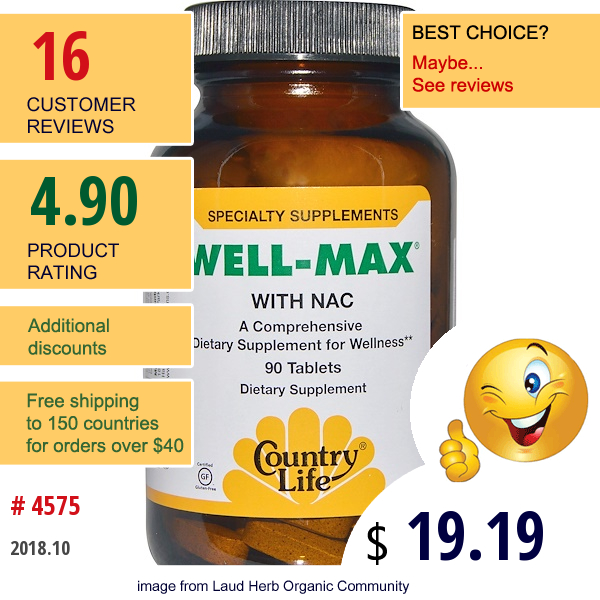 Country Life, Well-Max, With Nac, 90 Tablets  