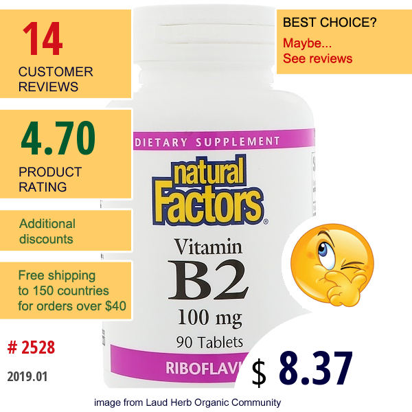 Natural Factors, Vitamin B2 Riboflavin, 100 Mg, 90 Tablets