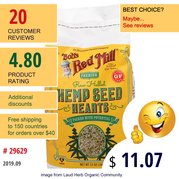 Bob'S Red Mill, Raw Hulled Hemp Seed Hearts, 12 Oz (340 G)  