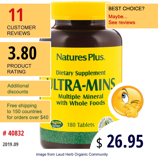 Nature'S Plus, Ultra-Mins, Multiple Mineral With Whole Foods, 180 Tablets