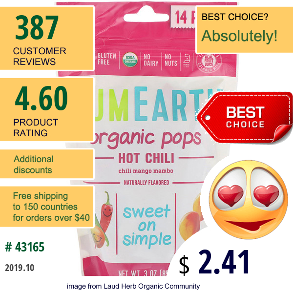 Yumearth, Organic Hot Chili Pops, Chili Mango Mambo, 14 Pops, 3 Oz (85 G)