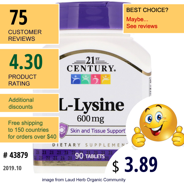 21St Century, L-Lysine, 600 Mg, 90 Tablets