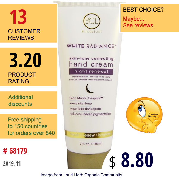 Petal Fresh, White Radiance, Skin-Tone Correcting Hand Cream, Night Renewal, 3 Fl Oz (88 Ml)  