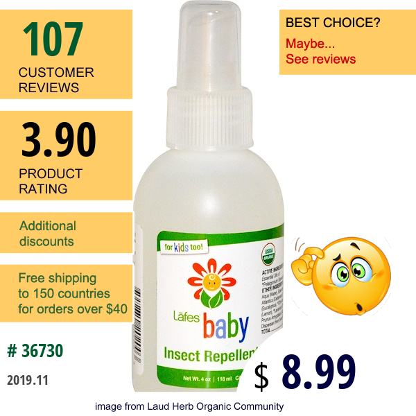 Lafe'S Natural Bodycare, Baby, Insect Repellent, 4 Oz (118 Ml)  