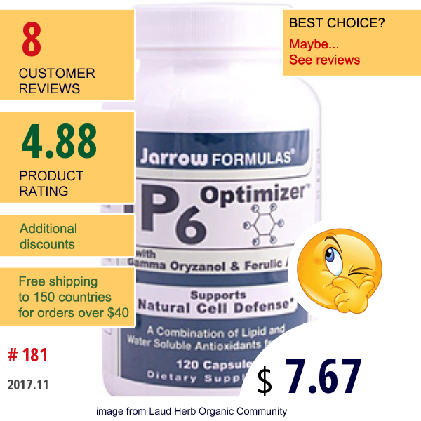 Jarrow Formulas, Ip6 Optimizer With Gamma Oryzanol & Ferulic Acid, 120 Capsules  