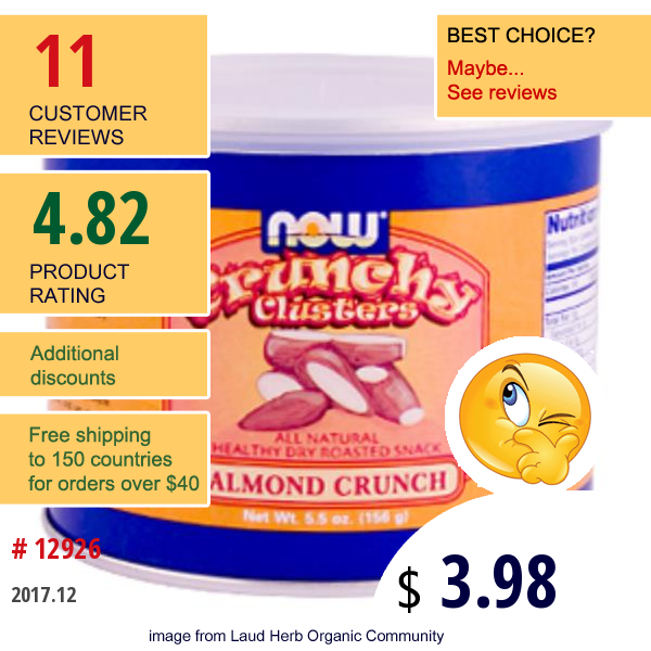 Now Foods, Crunchy Clusters, Almond Crunch, 5.5 Oz (156 G)  