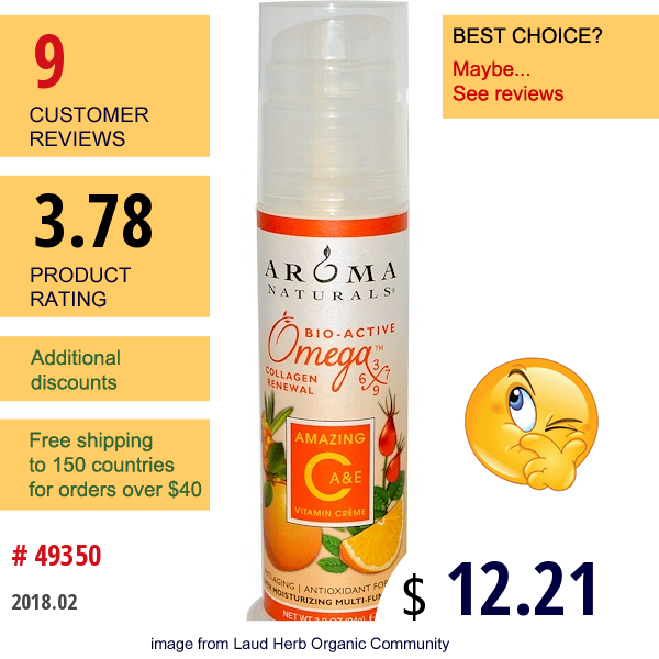 Aroma Naturals, Amazing C, A & E, Vitamin Crème, 3.3 Oz (94 G)  