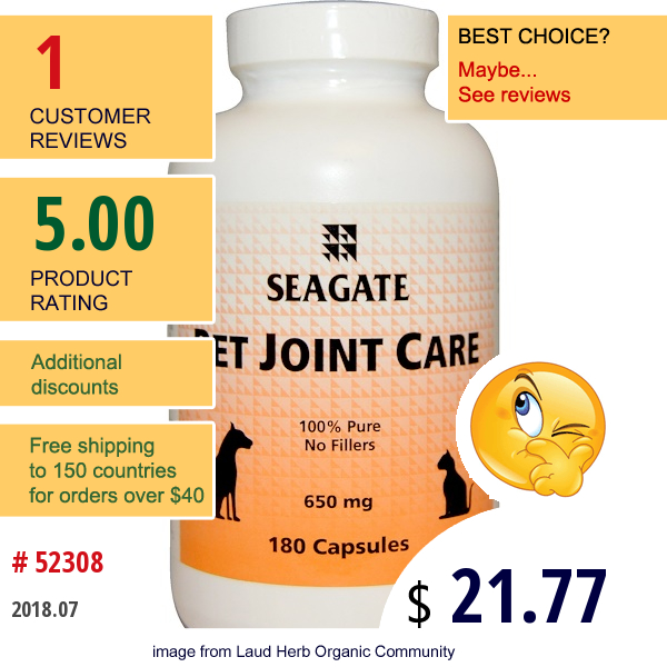 Seagate, Pet Joint Care, 650 Mg, 180 Capsules  