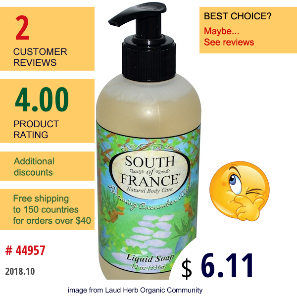 South Of France, Liquid Soap, Renewing Cucumber Aloe, 12 Oz (336 G)  