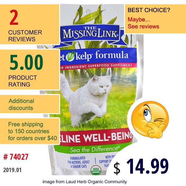 The Missing Link, Pet Kelp Formula, Feline Well-Being, For Cats, 6 Oz (170 G)