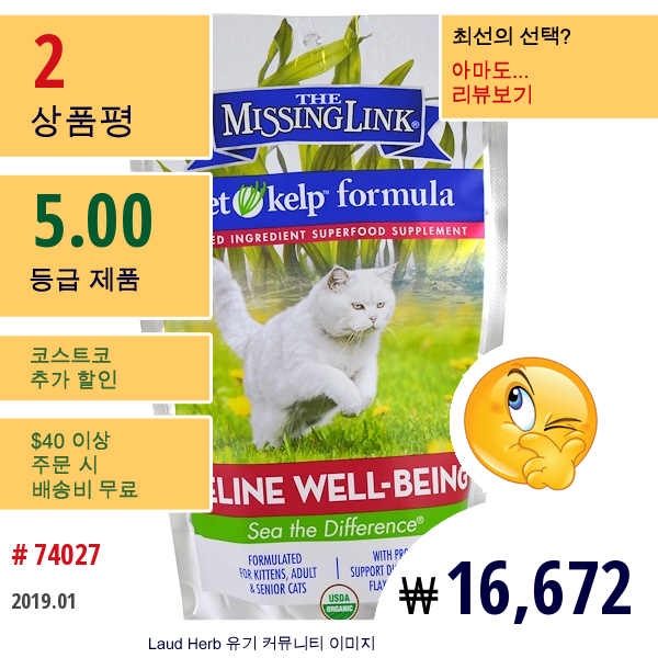 The Missing Link, Pet Kelp 포뮬러, 고양이 웰빙, 반려묘용, 6 Oz (170 G)