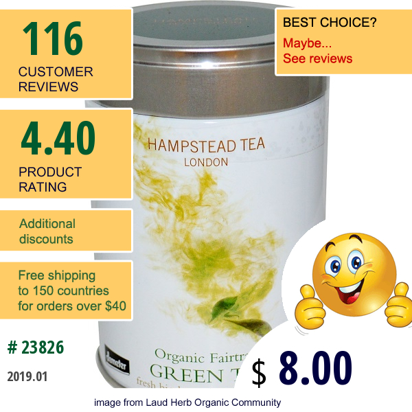 Hampstead Tea, Organic Fairtrade, Green Tea, 3.53 Oz (100 G)  