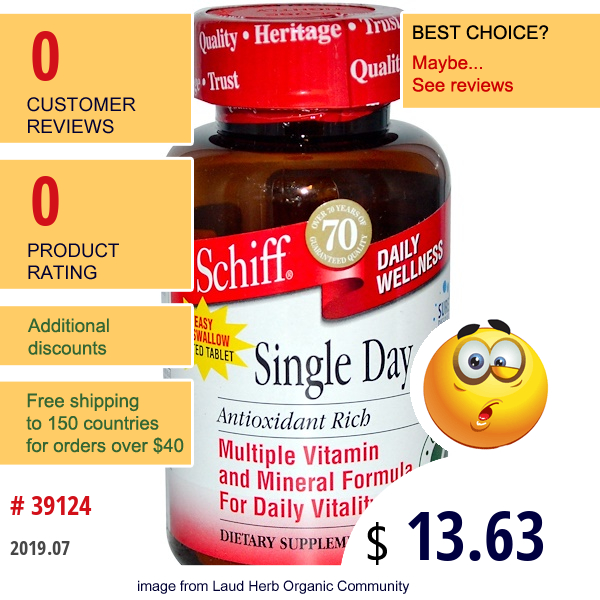 Schiff, Single Day, Multiple Vitamin And Mineral Formula, 60 Tablets  