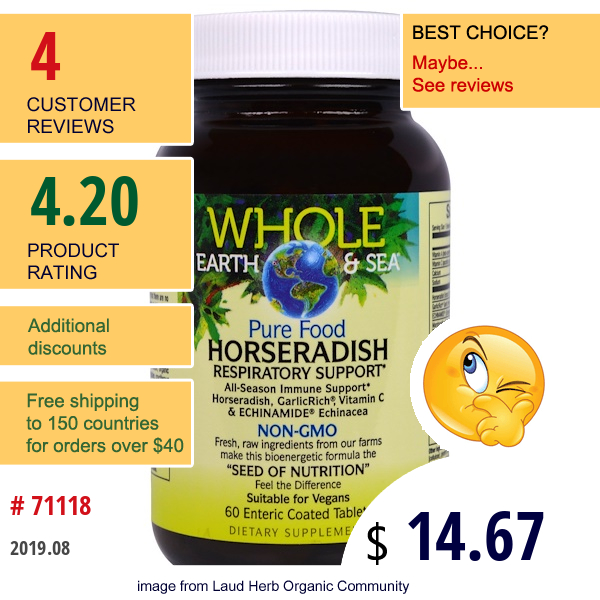 Natural Factors, Whole Earth & Sea, Pure Food Horseradish, 60 Enteric Coated Tablets  