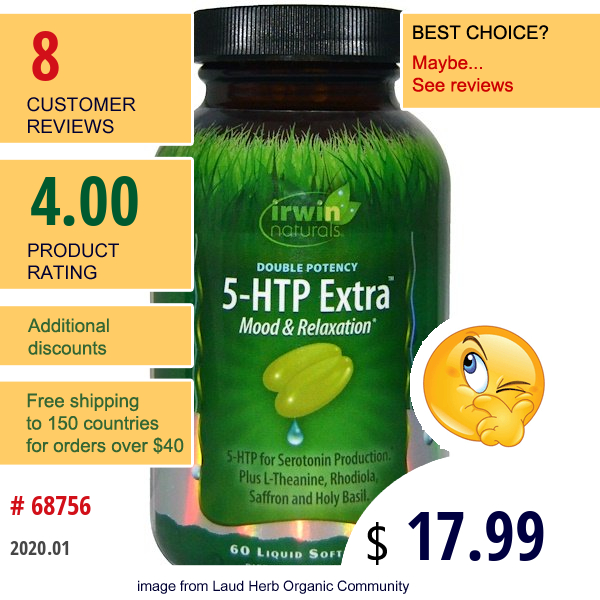 Irwin Naturals, Double Potency, 5-Htp Extra, 60 Liquid Soft-Gels